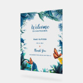 Blue Botanical Butterfly Welcome To Our Wedding Acryl Bord (Hoek)