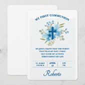 Blue Botanical Cross First Holy Communion  Kaart (Voorkant / Achterkant)