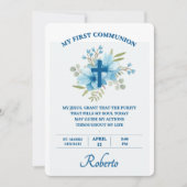 Blue Botanical Cross First Holy Communion  Kaart (Voorkant)