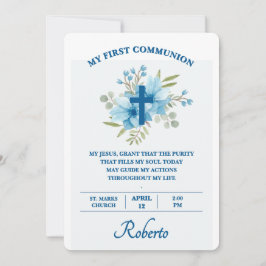 Blue Botanical Cross First Holy Communion  Kaart