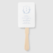 Blue botanical crst monogram bruiloft handwaaier (Voorkant)