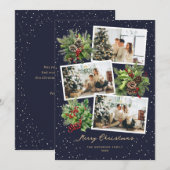 Blue Botanical Elegant Multi Photo Christmas Kaart (Voorkant / Achterkant)