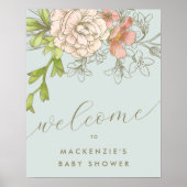  Blue Botanical Floral Baby shower Welkom Poster (Voorkant)