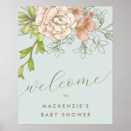  Blue Botanical Floral Baby shower Welkom Poster