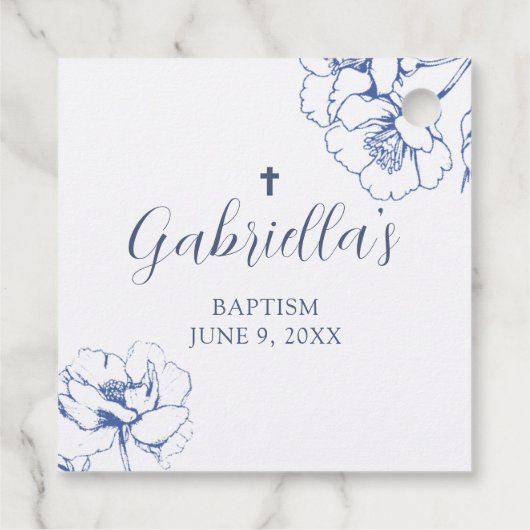 Blue Botanical Floral Baptism  Bedankjes Labels (Achterkant)