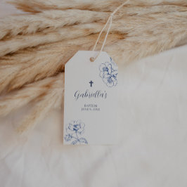 Blue Botanical Floral Baptism  Cadeaulabel