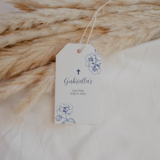 Blue Botanical Floral Baptism  Cadeaulabel