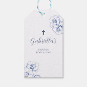 Blue Botanical Floral Baptism  Cadeaulabel (Voorkant)