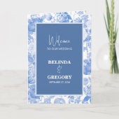 Blue Botanical Florals Wedding Order of Service Programma (Voorkant)