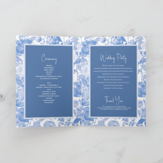 Blue Botanical Florals Wedding Order of Service Programma (Binnen)