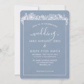 Blue Botanical Framed Wedding Invitation Kaart (Voorkant)