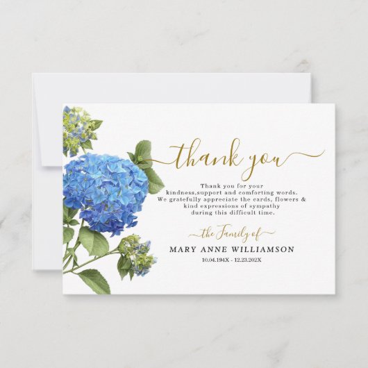 Blue Botanical Funeral Hartelijk dank Bedankkaart (Voorkant)