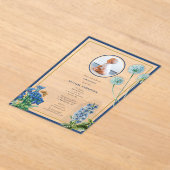 Blue Botanical Gold Baptism Christening Boy Foto Acryl Uitnodigingen (Laagn)