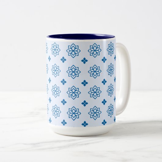 Blue Botanical Inspired Motif Tweekleurige Koffiemok (Voorkant rechts)