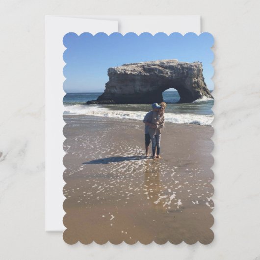 Blue Botanical Leaf Save the Date w/QR + Image Kaart (Achterkant)