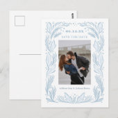 Blue Botanical Lijst Save the Date Briefkaart (Voorkant / Achterkant)