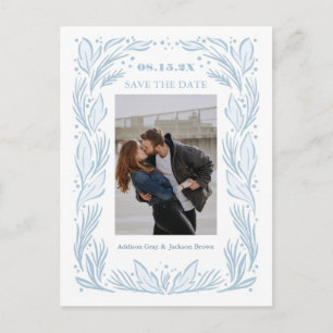 Blue Botanical Lijst Save the Date Briefkaart