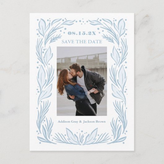 Blue Botanical Lijst Save the Date Briefkaart (Voorkant)