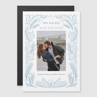 Blue Botanical Lijst Save the Date Magnetische Uitnodiging