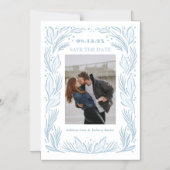 Blue Botanical Lijst Save the Date Magnetische Uitnodiging (Voorkant)
