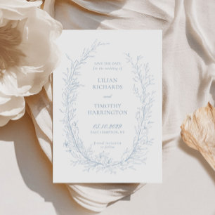 Blue Botanical Line Art Lijst Bruiloft Save The Date