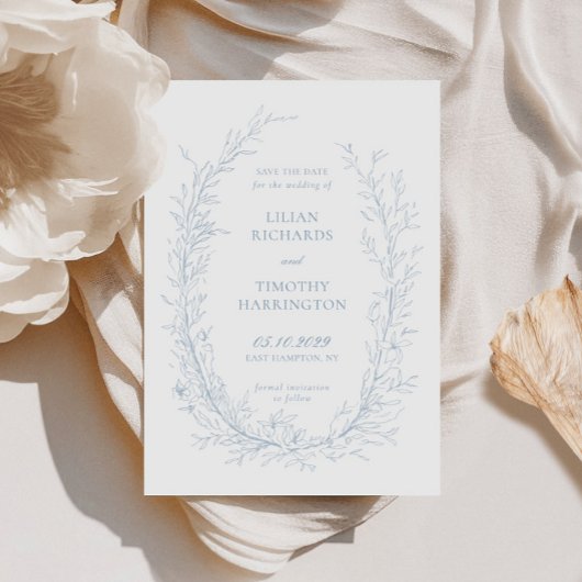 Blue Botanical Line Art Lijst Bruiloft Save The Date