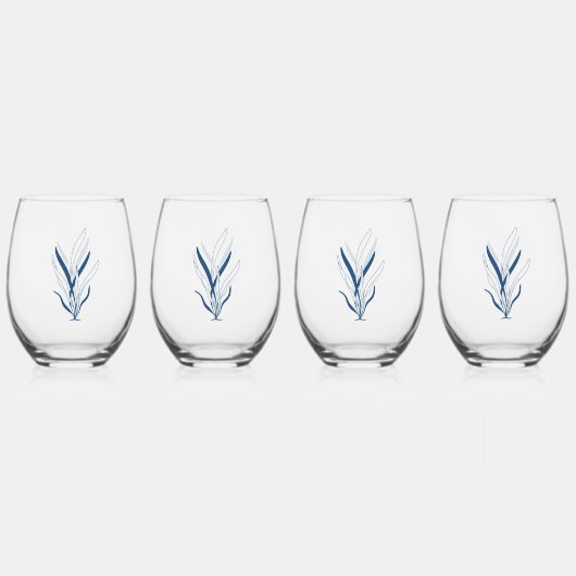 Blue Botanical | Minimal Coastal Wijnglas Zonder Voet (Voorkant)