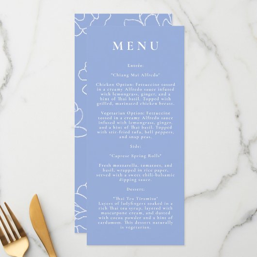 Blue Botanical Modern Wedding Menu