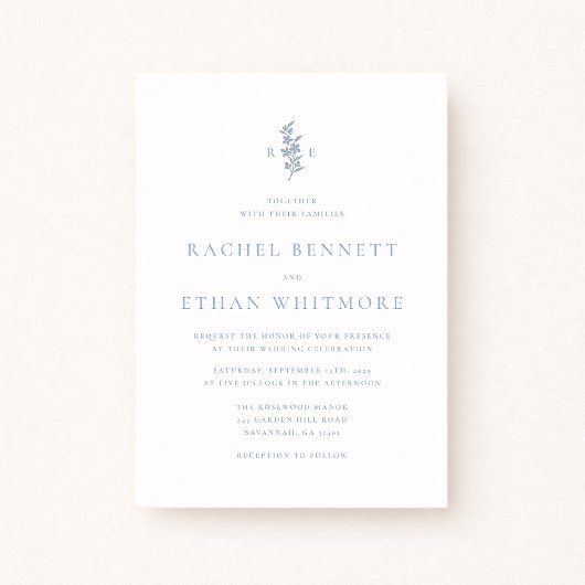 Blue Botanical Motif Wedding Invitation Aankondiging