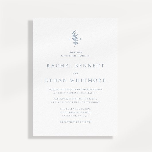 Blue Botanical Motif Wedding Invitation Aankondiging