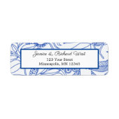 Blue Botanical Navy Lijst Wedding Address Etiket (Voorkant)