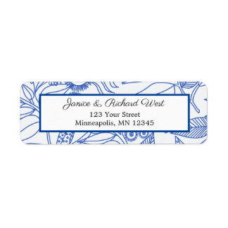 Blue Botanical Navy Lijst Wedding Address Etiket