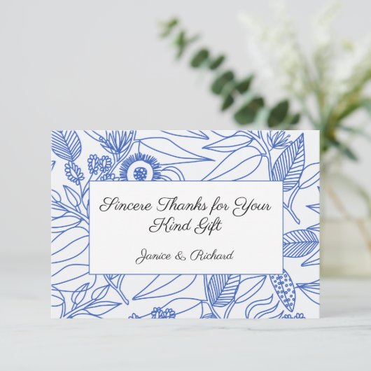 Blue Botanical Personalized Floral Wedding Bedankkaart (Staand voorkant)
