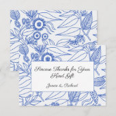 Blue Botanical Personalized Floral Wedding Bedankkaart (Voorkant / Achterkant)