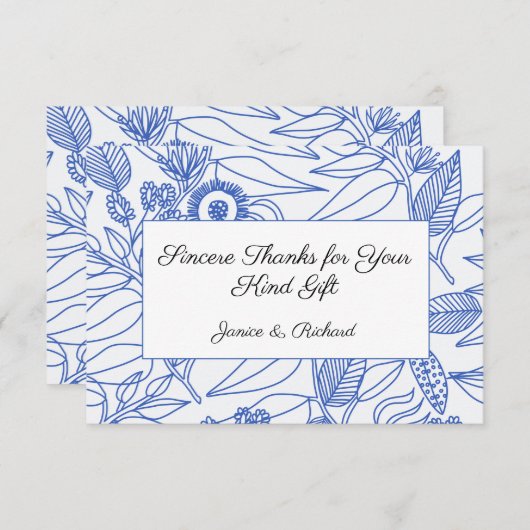 Blue Botanical Personalized Floral Wedding Bedankkaart (Voorkant / Achterkant)