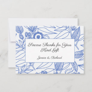 Blue Botanical Personalized Floral Wedding Bedankkaart
