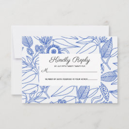 Blue Botanical Personalized Floral Wedding RSVP Kaartje