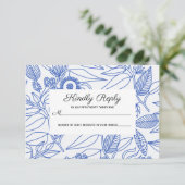 Blue Botanical Personalized Floral Wedding RSVP Kaartje (Staand voorkant)