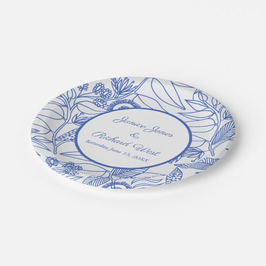 Blue Botanical Personalized Navy Lijst Wedding Papieren Bordje (Gekanteld)