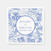 Blue Botanical Personalized Navy Lijst Wedding Servet (Voorkant)
