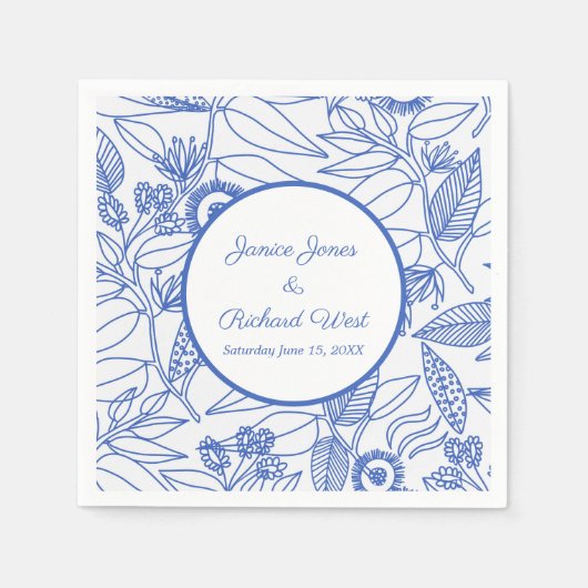 Blue Botanical Personalized Navy Lijst Wedding Servet (Voorkant)