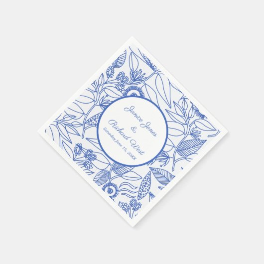 Blue Botanical Personalized Navy Lijst Wedding Servet (Hoek)