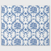 Blue Botanical Ribbon Bouquet Cadeaupapier (Vlak)