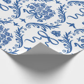 Blue Botanical Ribbon Bouquet Cadeaupapier (Hoek)