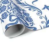 Blue Botanical Ribbon Bouquet Cadeaupapier (Rol Hoek)