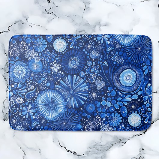 Blue Botanical Shibori Badmat