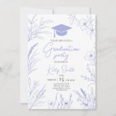 Blue Botanical Sketch Graduation Invite Kaart (Voorkant)