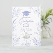 Blue Botanical Sketch Graduation Invite Kaart (Staand voorkant)