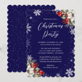 Blue Botanical Snowflake Christmas Party Kaart (Voorkant / Achterkant)