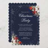 Blue Botanical Snowflake Elegant Christmas Party Kaart (Voorkant / Achterkant)
